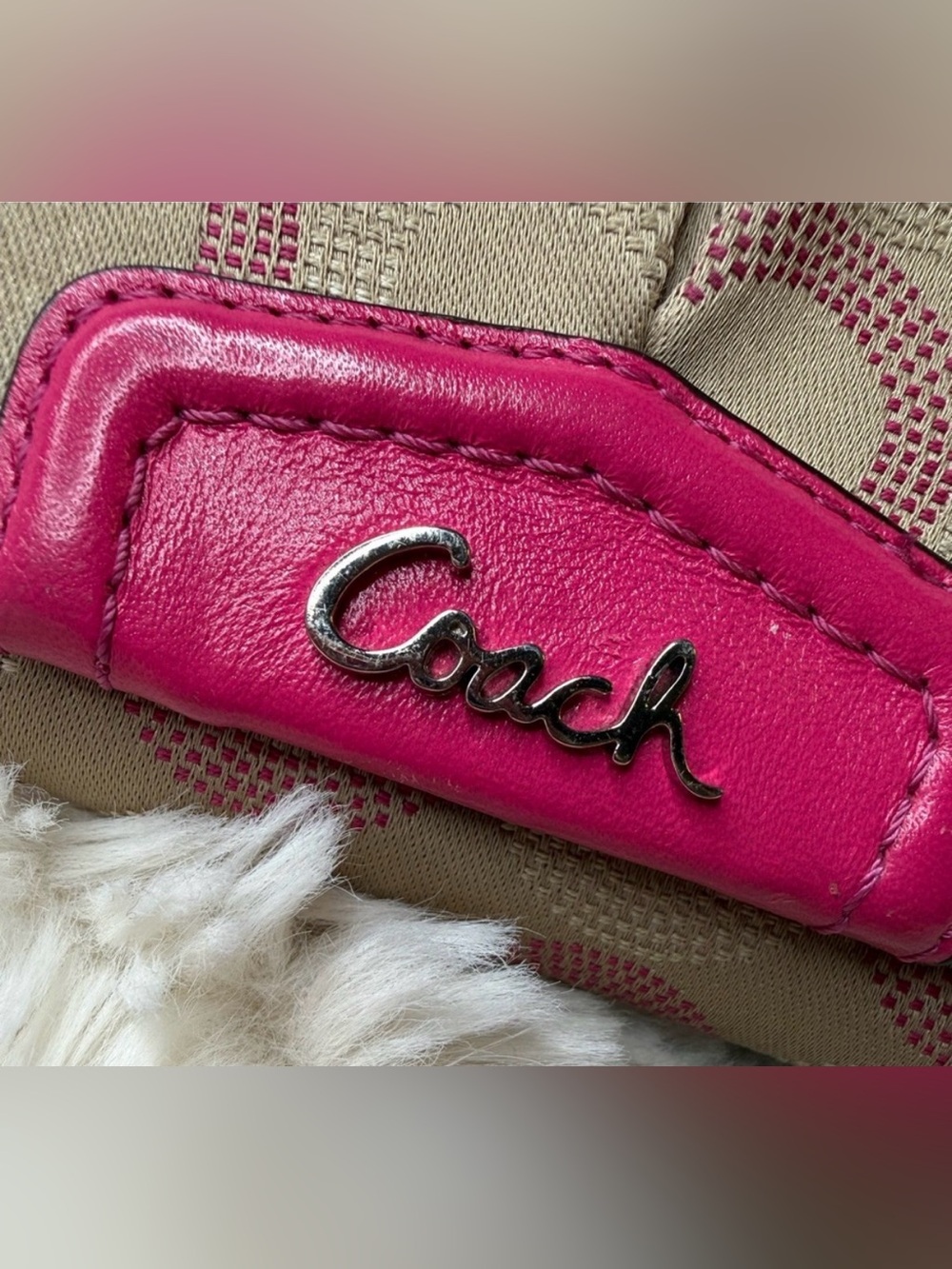 Coach Beige and Pink Signature Canvas Wallet - Picture 2 of 9